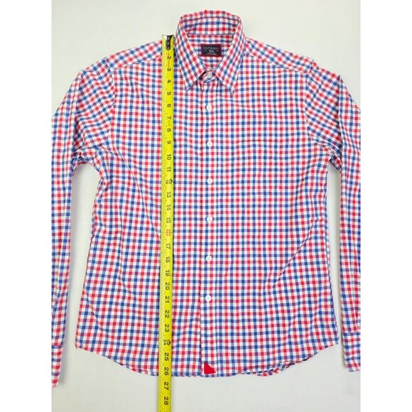 Untuckit Size Small Slim Fit Mens Red White Blue Check Long Sleeve Cotton Shirt - Picture 8 of 9